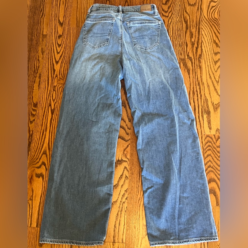 American Eagle Super High Rise Baggy Wide Leg Jeans- Size 00 Long - Picture 9 of 11